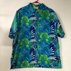 NEW GEAR PLUS Tropical Floral Print Short Sleeve Button Up Shirt Size 3X
